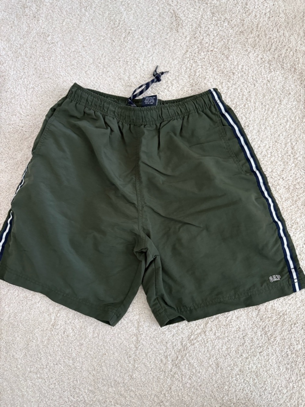 GAP Vintage Olive Green Shorts with Navy and White Side Stripes